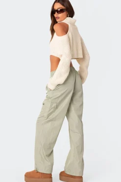 Asymmetric Cropped Open Shoulder Turtle Neck Sweater