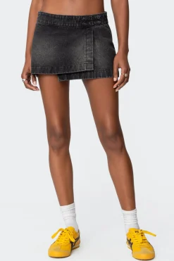 Asymmetric Denim Wrap Skort