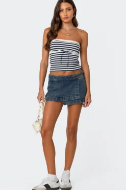 Asymmetric Denim Wrap Skort