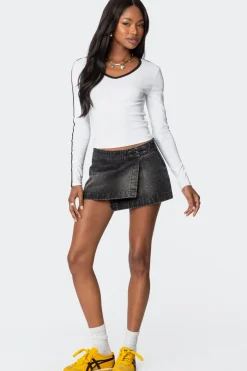 Asymmetric Denim Wrap Skort