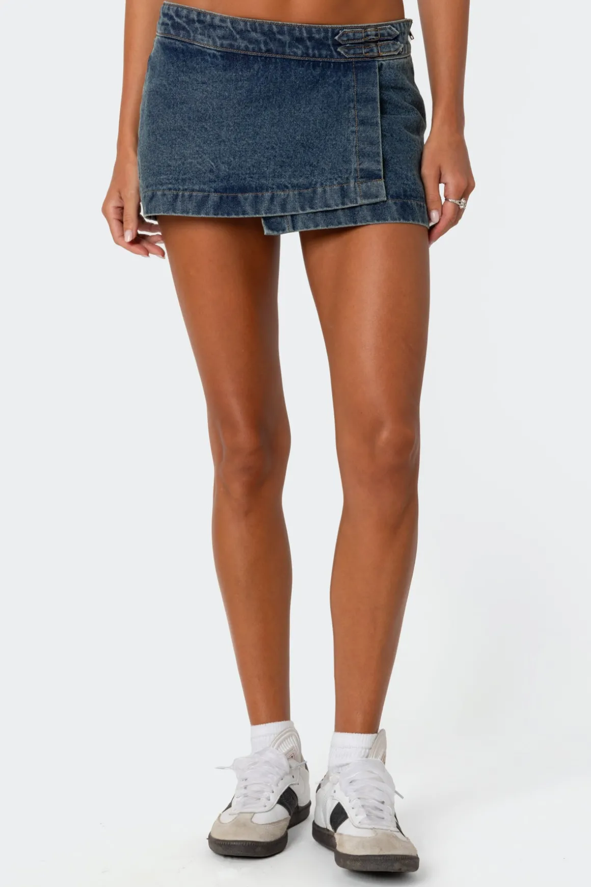 Asymmetric Denim Wrap Skort