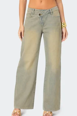 Asymmetric Low Rise Wrap Jeans