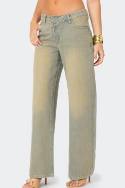 Asymmetric Low Rise Wrap Jeans