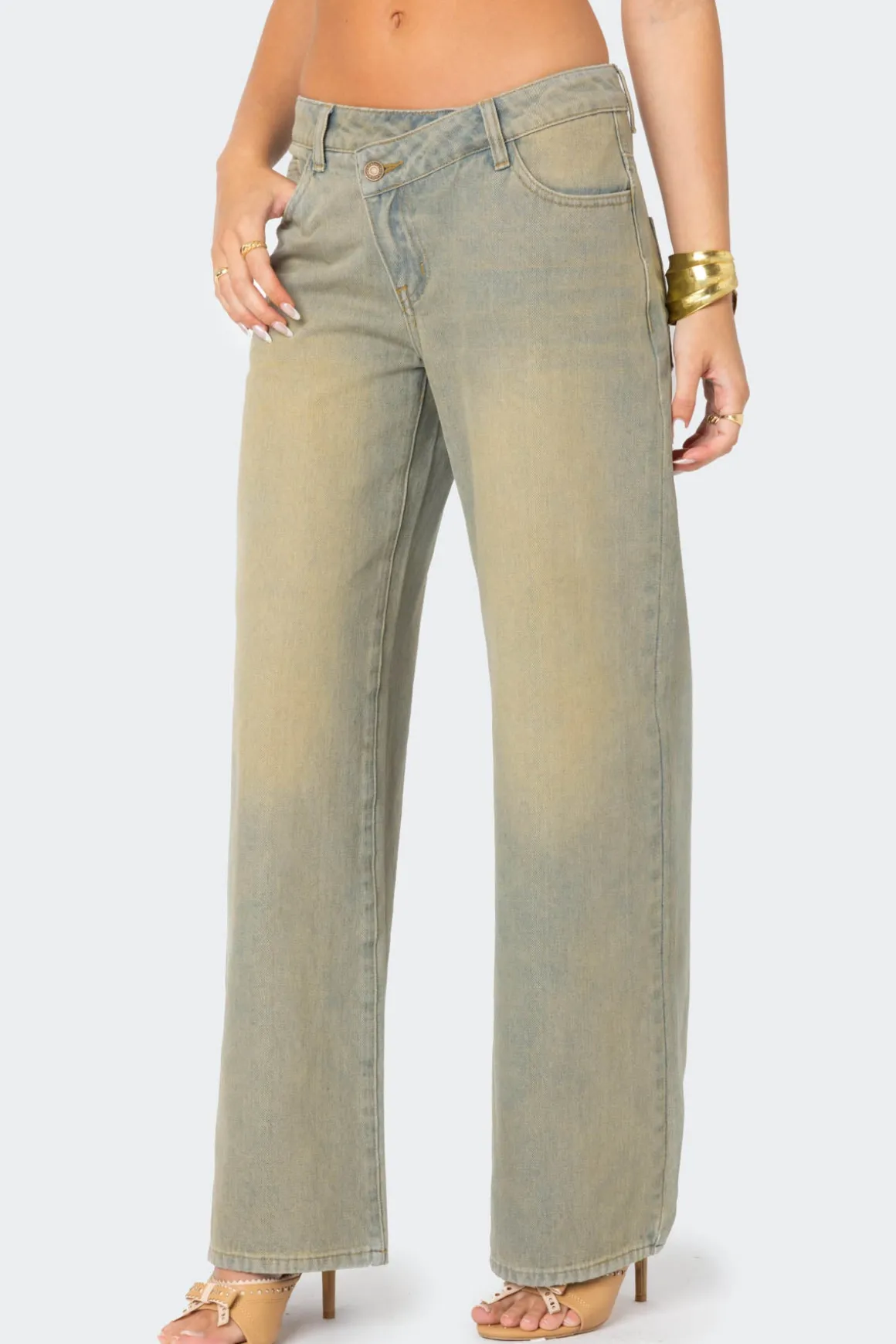 Asymmetric Low Rise Wrap Jeans