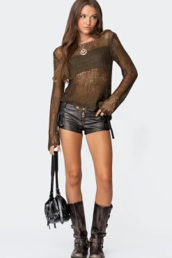 Asymmetric Open Knit Top