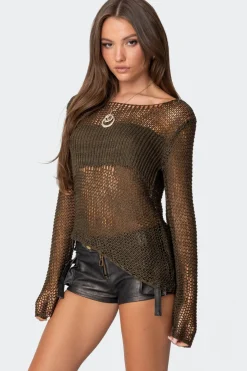 Asymmetric Open Knit Top