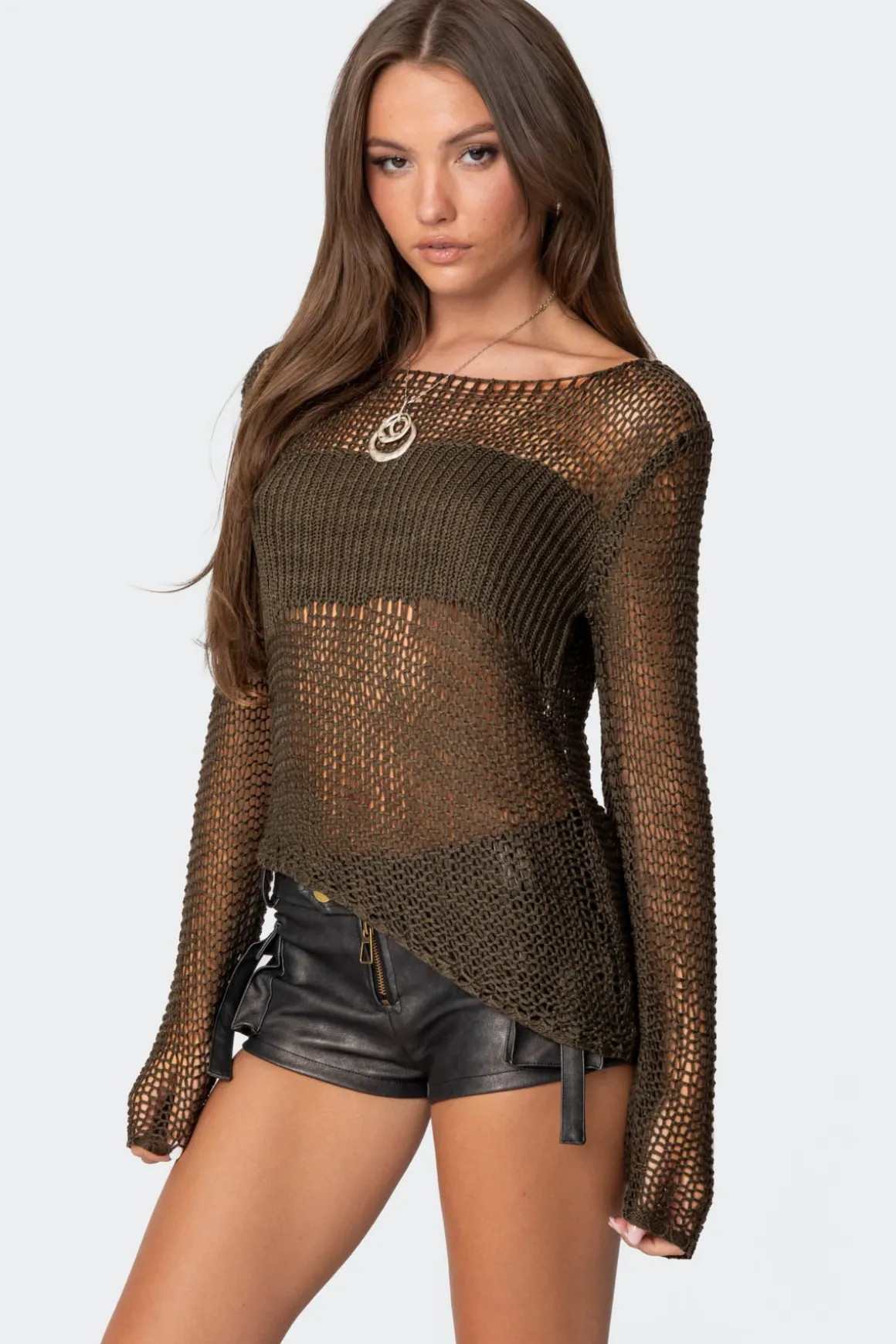Asymmetric Open Knit Top