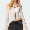 Asymmetric Sheer Lace Off Shoulder Top