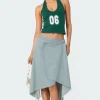 Asymmetric Wrapped Denim Midi Skirt