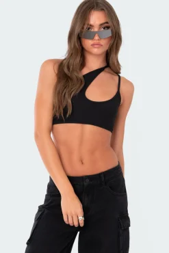 Asymmetrical Ribbed Cut Out Crop Top