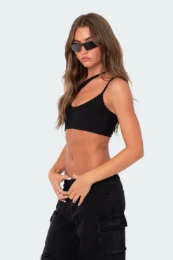 Asymmetrical Ribbed Cut Out Crop Top