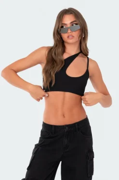 Asymmetrical Ribbed Cut Out Crop Top