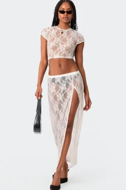 Aura Low Rise Sheer Lace Maxi Skirt