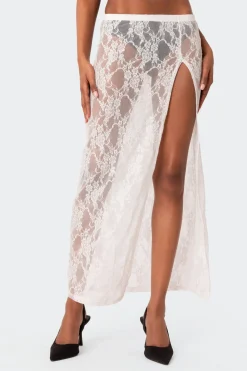 Aura Low Rise Sheer Lace Maxi Skirt