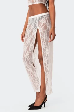 Aura Low Rise Sheer Lace Maxi Skirt
