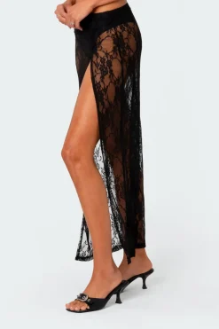 Aura Low Rise Sheer Lace Maxi Skirt