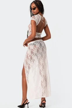 Aura Low Rise Sheer Lace Maxi Skirt