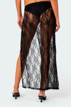 Aura Low Rise Sheer Lace Maxi Skirt
