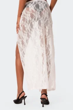 Aura Low Rise Sheer Lace Maxi Skirt