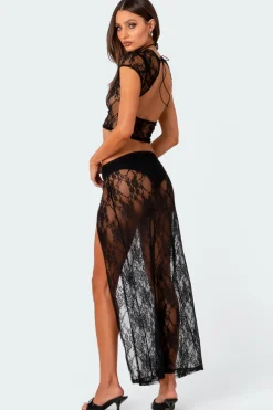 Aura Low Rise Sheer Lace Maxi Skirt