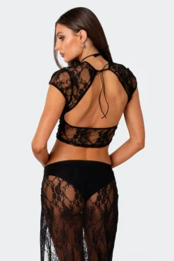 Aura Open Back Sheer Lace Crop Top