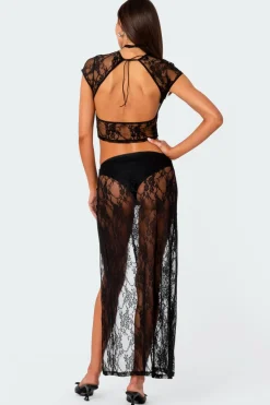 Aura Open Back Sheer Lace Crop Top
