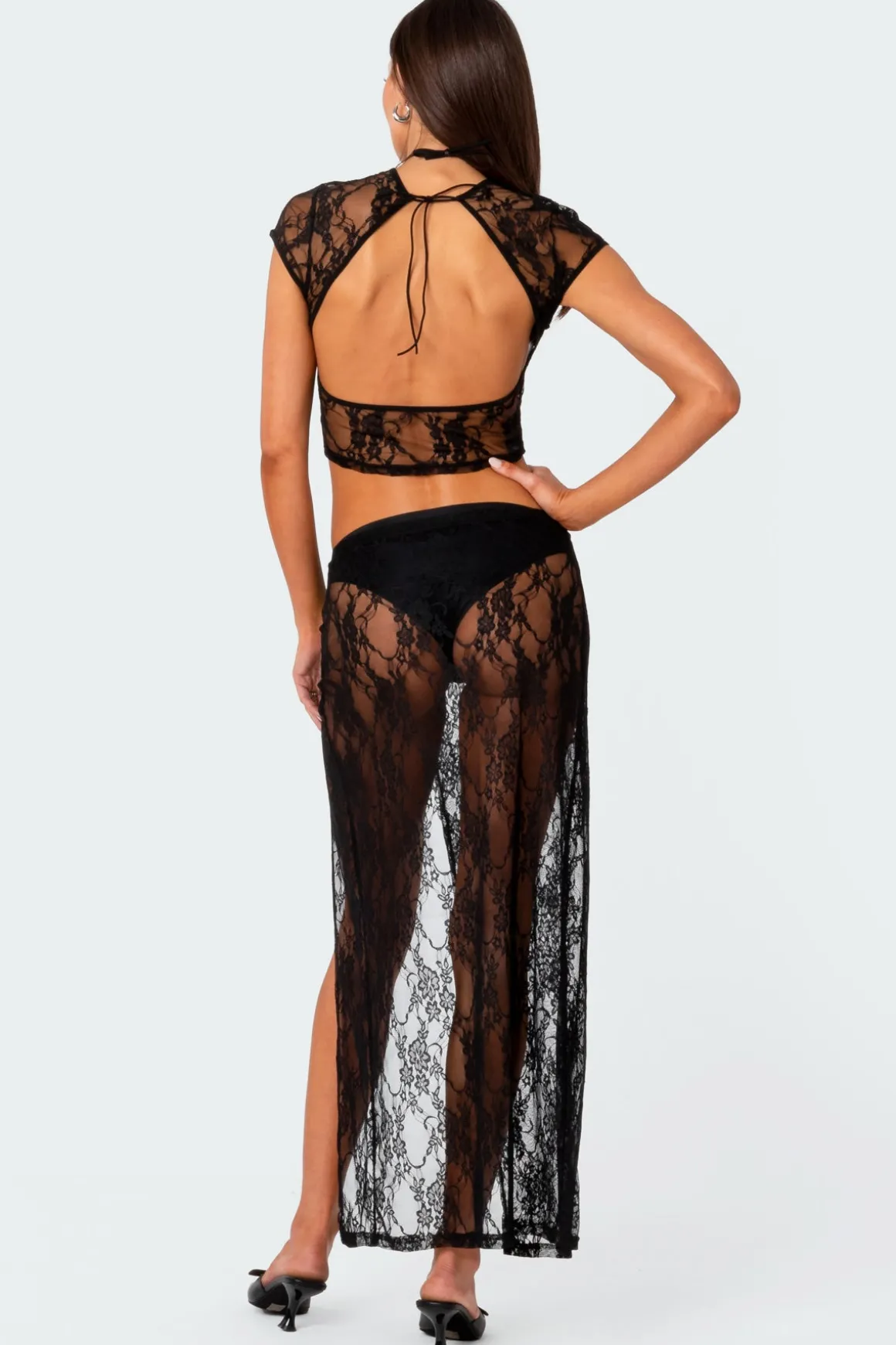 Aura Open Back Sheer Lace Crop Top
