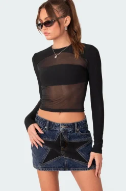Azal Half Ribbed Mesh Top