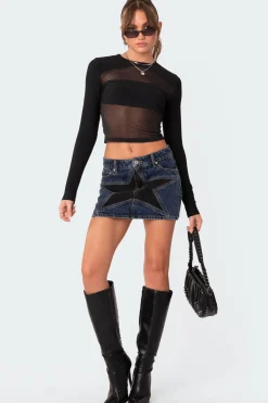 Azal Half Ribbed Mesh Top