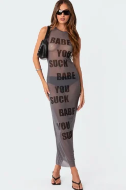 Babe Sheer Mesh Maxi Dress