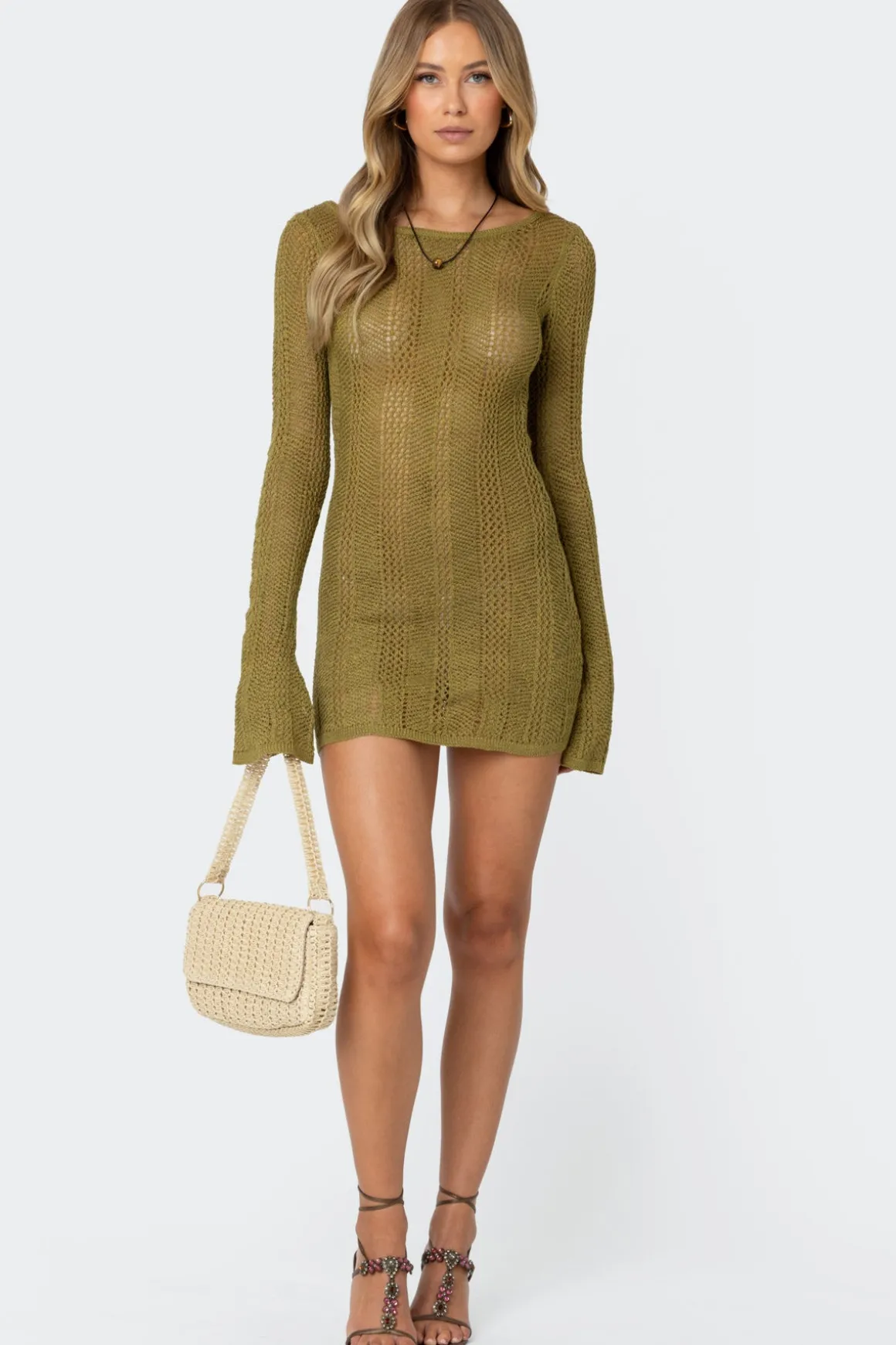 Back Cut Out Crochet Mini Dress