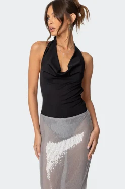 Backless Cowl Neck Bodysuit
