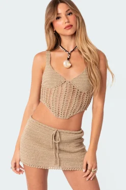 Baeside Crochet Lace Up Top