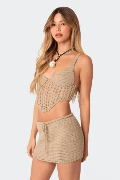Baeside Crochet Lace Up Top