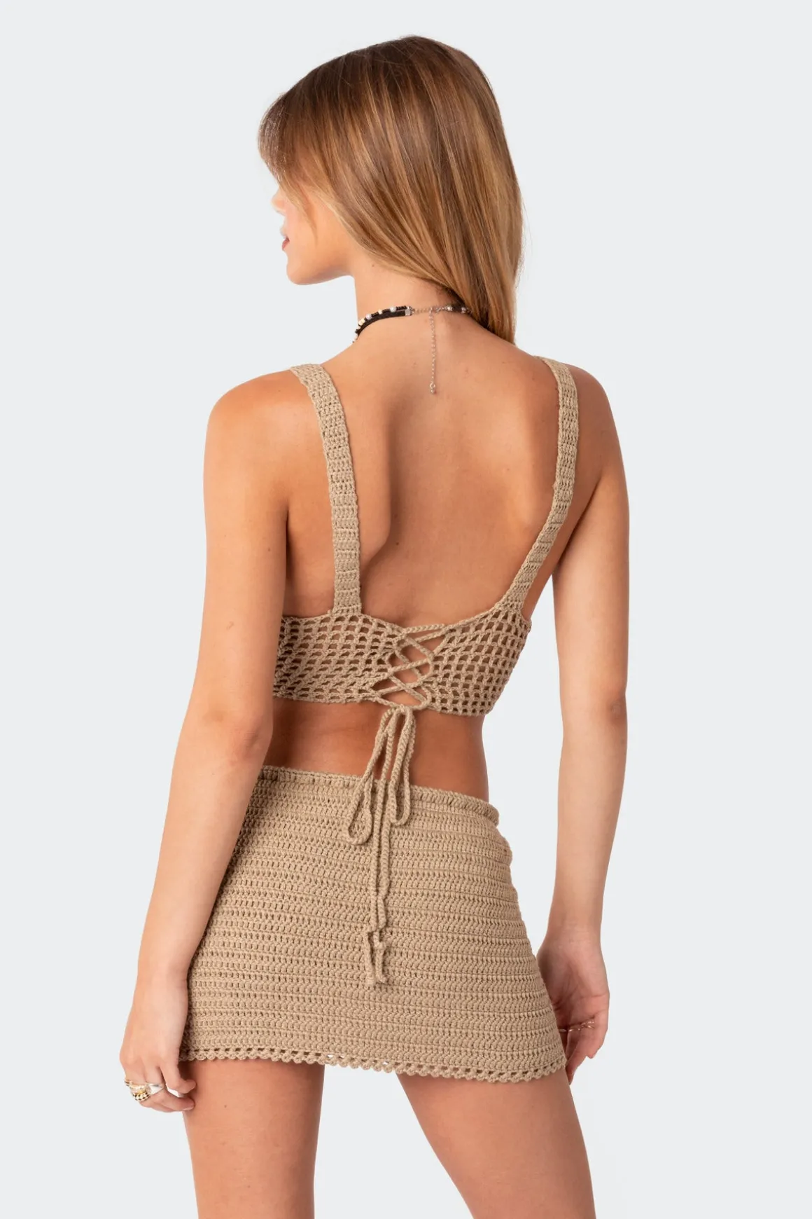 Baeside Crochet Lace Up Top