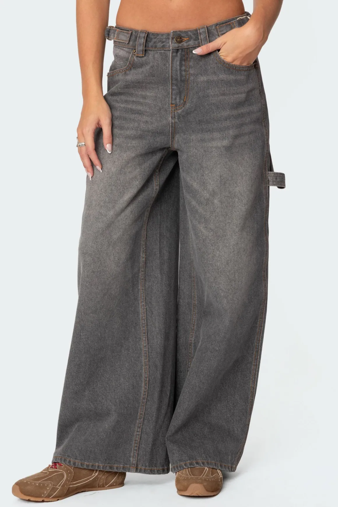 Baggy Washed Low Rise Carpenter Jeans