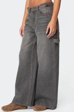 Baggy Washed Low Rise Carpenter Jeans