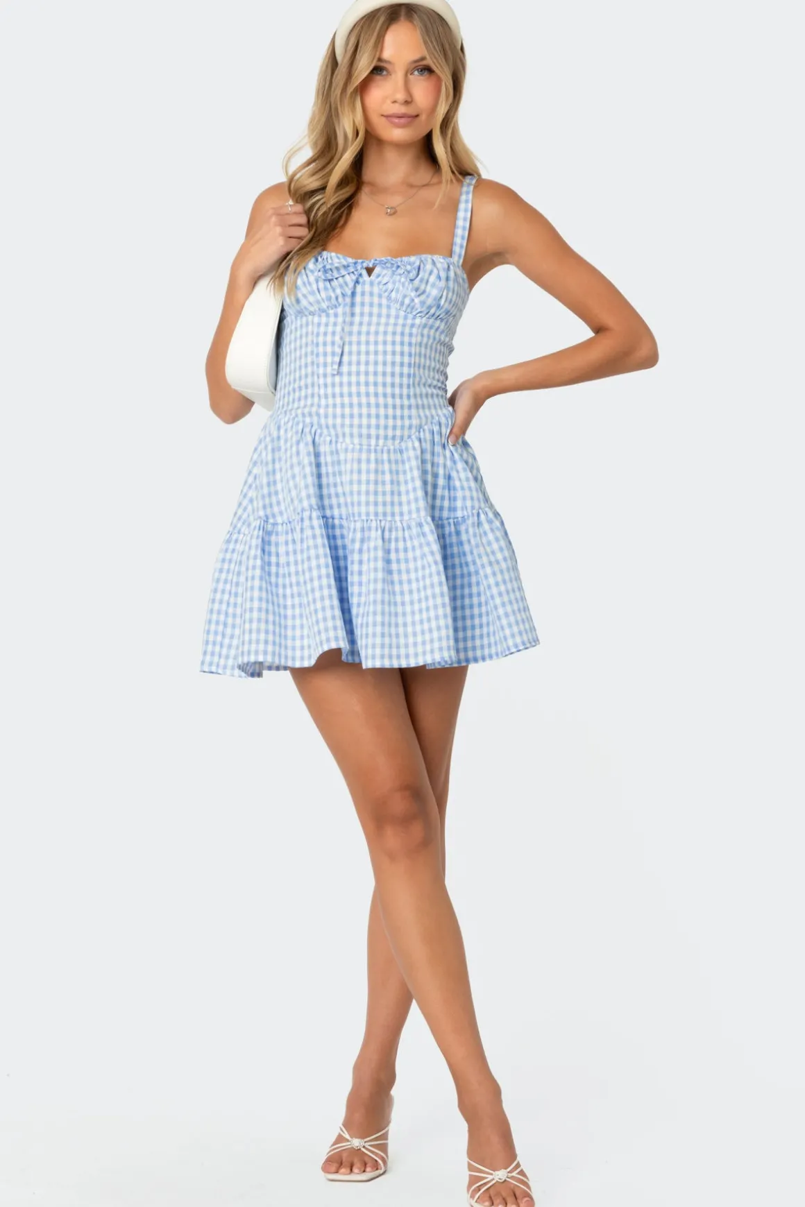 Basil Cupped Gingham Mini Dress