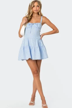 Basil Cupped Gingham Mini Dress