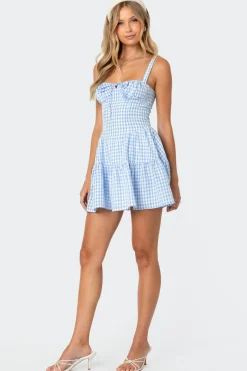 Basil Cupped Gingham Mini Dress