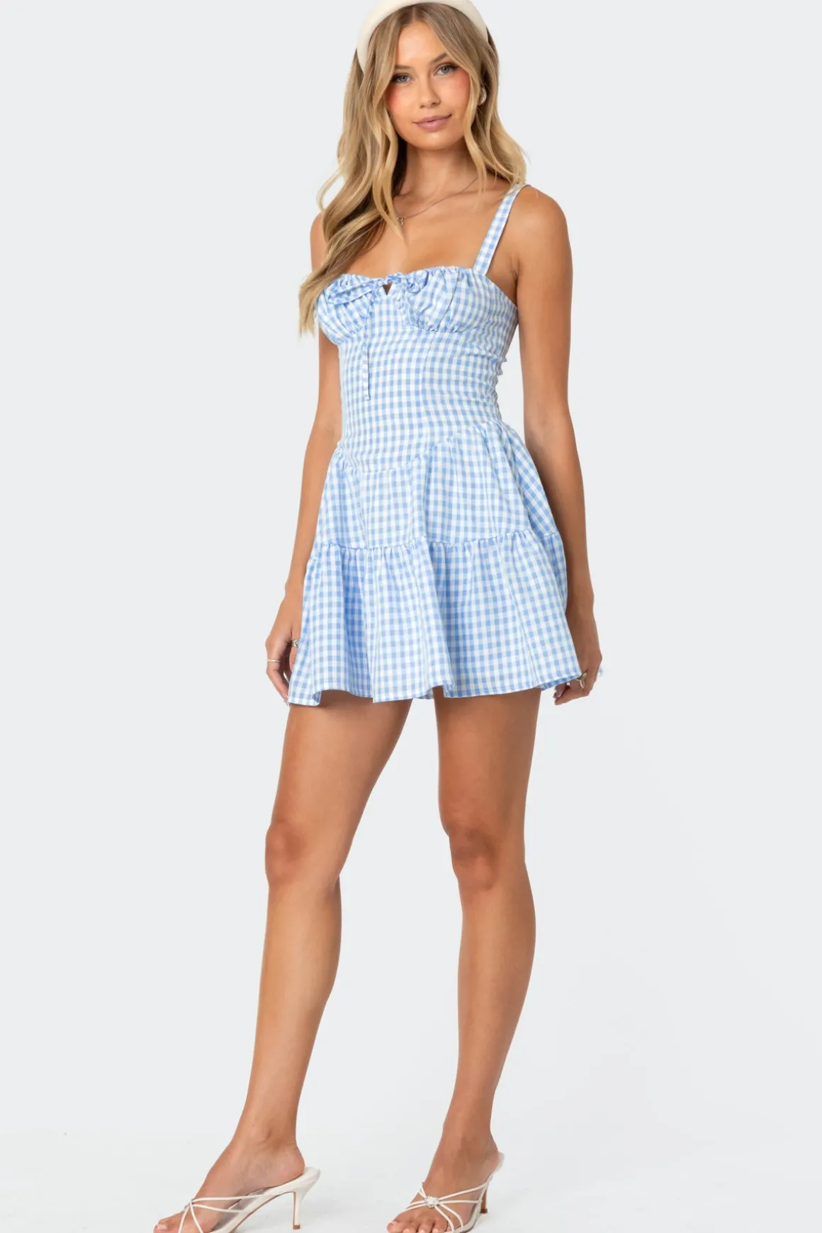 Basil Cupped Gingham Mini Dress