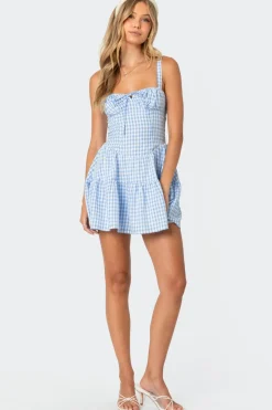 Basil Cupped Gingham Mini Dress