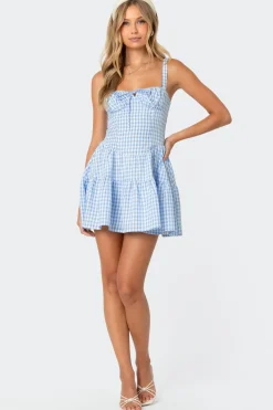 Basil Cupped Gingham Mini Dress