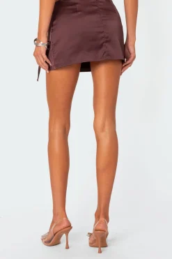 Bea Ribbon Slit Satin Mini Skirt