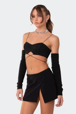 Beatrix separate sleeves crossed crop top