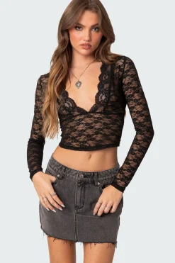 Beck Plunge Neck Sheer Lace Top