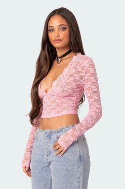 Beck Plunge Neck Sheer Lace Top