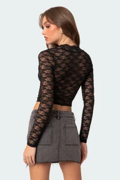 Beck Plunge Neck Sheer Lace Top