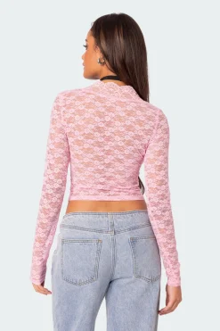 Beck Plunge Neck Sheer Lace Top