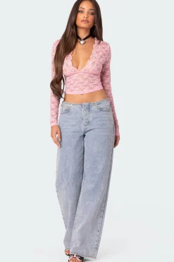 Beck Plunge Neck Sheer Lace Top
